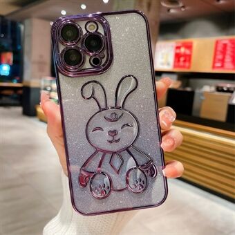 Til iPhone 14 Pro Max Glitter Cute Rabbit Blødt TPU-cover Indbygget linsefilm Galvanisering Anti-ridse telefoncover