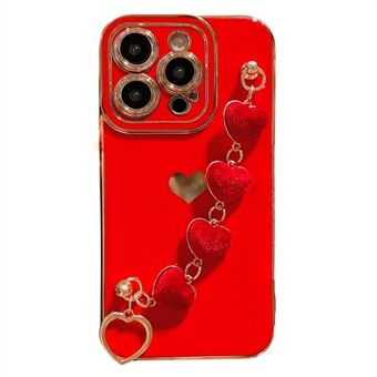 Til iPhone 14 Pro Max galvaniseringstelefonetui Blødt TPU-bagcover med plys Love-Heart-strop