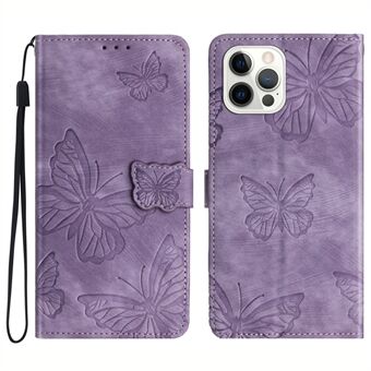 Stødsikkert etui til iPhone 14 Pro Max PU- Stand tegnebog Butterfly-påtrykt hud-touch telefoncover