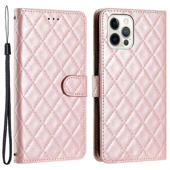 Til iPhone 14 Pro Max Wallet Phone Case TPU+PU Læder Shell Flip Stand Stitching Line Rhombus Texture Phone Cover