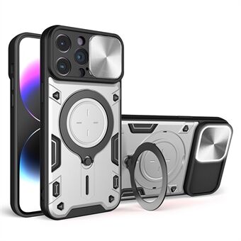 Til iPhone 14 Pro Max Slide Kamera Låg Telefon Case Frit roterende Kickstand PC + TPU Bagcover
