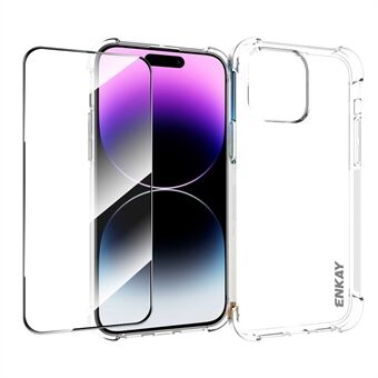 ENKAY HAT Prince Til iPhone 14 Pro Max TPU telefoncover Anti-drop klart cover med høj aluminium-silikon glas skærmfilm