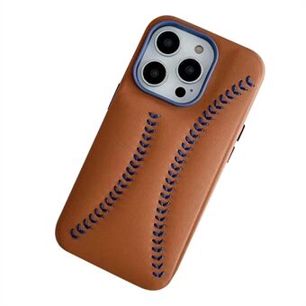 Til iPhone 14 Pro Max Baseball Tekstur Broderi Telefon Case PU Læder Coated Hard PC Bagcover