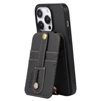 ABEEL Style 02 til iPhone 14 Pro Max Kickstand Cover med RFID-blokeringskortholder Carbon Fiber Texture PU-læder+TPU-telefoncover