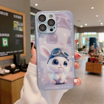 Til iPhone 14 Pro Max hærdet glas+TPU kaninpilotmønsterudskrivningstelefoncover med linsefilm