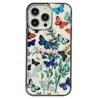 Til iPhone 14 Pro Max Electroplating Edge IMD Cover Blomstermønster Anti-drop PC+TPU telefoncover
