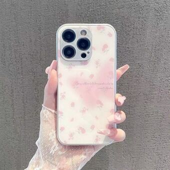 Telefoncover til iPhone 14 Pro Max Metalmaling Hærdet glas+TPU-mobiltelefonskal med rosenblomstdekor