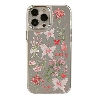 Til iPhone 14 Pro Max galvanisering af spejloverflade TPU-etui Butterfly Rose Flower Pattern Telefoncover