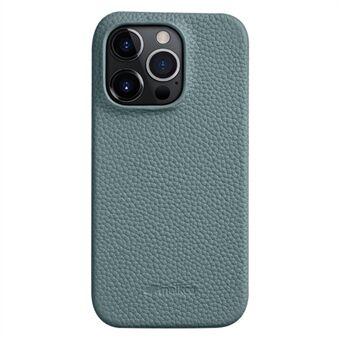 MELKCO til iPhone 14 Pro Max ægte ko-læder coated pc-bagcover Blødt mikrofiberforing Ufuldstændigt cover Telefoncover