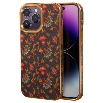 Flower Pattern Series telefoncover til iPhone 14 Pro Max Lædercoated TPU+PC galvaniseringscover