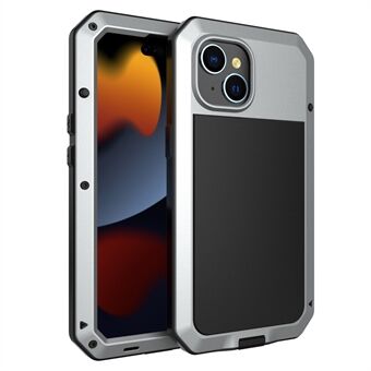 Telefon-etui med hærdet glasfilm til iPhone 15, silikone+PC+metal, telefonbetræk med beskyttelse mod tab.