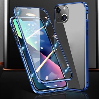 Magnetisk metallisk ramme + Phone case med hærdet glas på begge sider til iPhone 15 Fuldbeskyttende gennemsigtig telefoncover