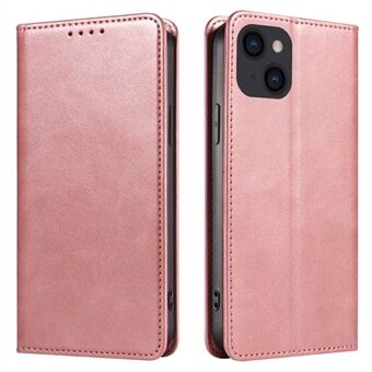 Wallet Stand Phone Leather Case til iPhone 15, Kalv Tekstur Stødsikkert Mobiltelefon Cover