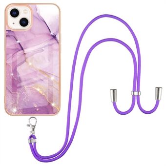 YB IMD Serie-9 til iPhone 15 IMD Marmor Mønster Telefon Cover Elektroplating TPU-materiale med halsrem
