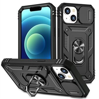 Til iPhone 15 Kickstand Telefon-etui PC+TPU Glidende Kamerabeskyttelsescover med Kortholder