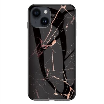 Til iPhone 15 marmormønster bagsidecover, hærdet glas+PC+TPU ridsefast telefonetui