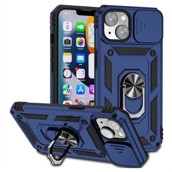 Telefon-etui til iPhone 15 Slidekamera-beskytter Metallring Støtteben Anti-ridse PC + TPU-cover