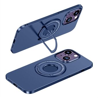 Matte PC telefonetui til iPhone 15, elektroplateret med stativ og anti-fingeraftryk overflade, kompatibel med MagSafe.