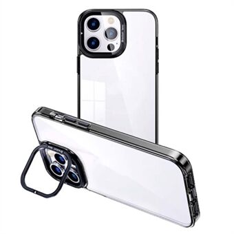 Til iPhone 15 Anti-ridse Transparent TPU Telefonetui med Kickstand Elektroplateret Mobil Bagcover