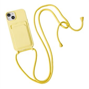 Flydende silikone-mobiltelefon-etui til iPhone 15 med 15 kortholdere, ridsefri cover med rem