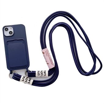 Til iPhone 15 Kortholder Telefon Etui Blødt flydende silikone stødsikkert cover med rem