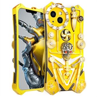 Til iPhone 15 Chokabsorberende Metal Skal Gear Stativ Kraniet Kompas Telefon Cover - Guld