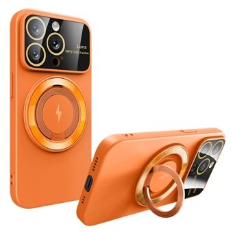 Kickstand Telefon Etui til iPhone 15 Glasobjektiv Film Hård PC+TPU Cover Kompatibel med MagSafe