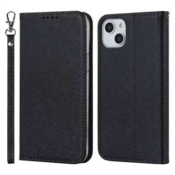 Til iPhone 15 Wallet Phone Case med Silk Texture Stand TPU + PU Læder Cover