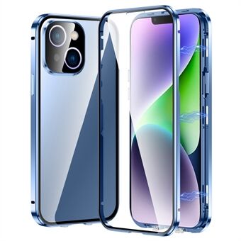 Til iPhone 15 Plus Straight Edge Telefoncover Dobbelt Sider Hærdet Glas Metalramme Magnetisk Cover med Spænde