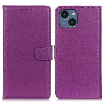 Til iPhone 15 Plus Anti-Scratch Phone Case Wallet Stand PU Leather Litchi Texture Protective Shell