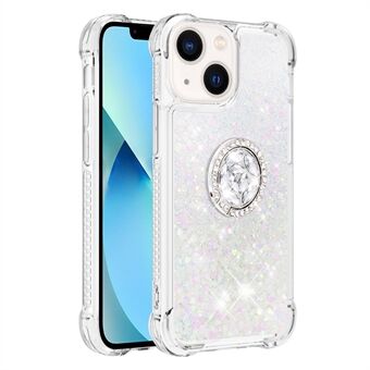 YB Quicksand-serie 7 til iPhone 15 Plus Ring Kickstand Telefon Etui Flydende glitter TPU cover