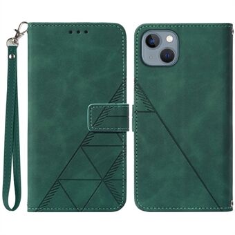 YB Imprinting Serie-1 til iPhone 15 Plus Læder Wallet Stand Telefonetui præget skal med håndrem