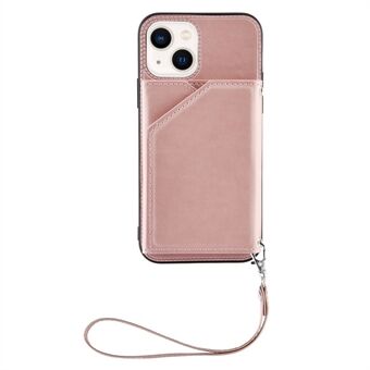 YB Læderbelæggelses-serie 2 til iPhone 15 Plus Kickstand-telefonetui i læder+TPU-kortholderdækning med rem
