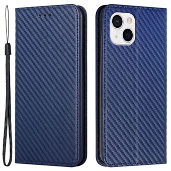 Ståstol-etui til iPhone 15 Plus med carbon fiber tekstur PU-læder+TPU-pengepungsetui.