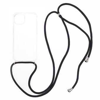 TPU-telefoncover til iPhone 15 Plus, gennemsigtigt telefonbagetui med faldsikker beskyttelse i alle fire hjørner og halsrem.