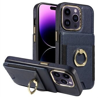 Til iPhone 15 Plus PU læder + TPU Ring Kickstand Cover Kortholder RFID-blokerende beskyttelse Telefon-etui