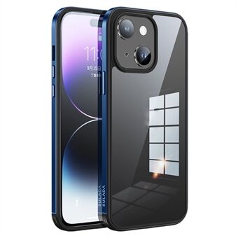 SULADA Minrui-serien til iPhone 15 Plus Høj gennemsigtig telefonetui Elektropletteret metalramme TPU+Hærdet glascover