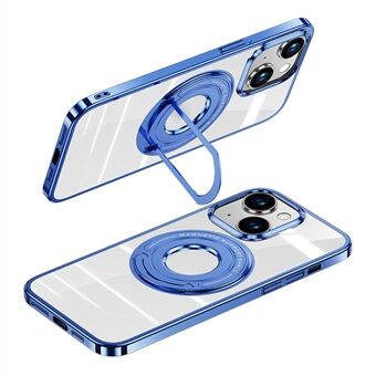 Hård PC Telefon Etui med Kickstand til iPhone 15 Plus Transparent Elektroplateret Telefon Cover Kompatibel med MagSafe