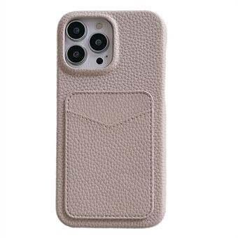 For iPhone 15 Plus beskyttende telefon-etui med Litchi tekstur, PU læder+TPU-kortholder telefoncover