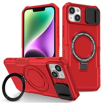 Kickstand Telefonetui til iPhone 15 Plus Kompatibel med MagSafe Anti-Drop PC+TPU Dækning med Skydeobjektivbeskyttelse