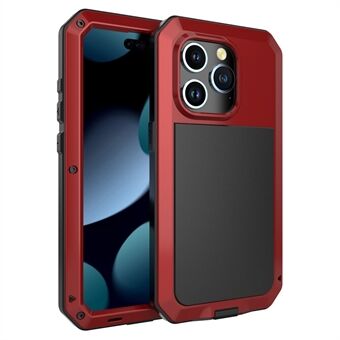 Til iPhone 15 Pro Silikone+PC+Metal Telefon Etui Fuld Beskyttelsesovertræk med Hærdet Glas Film