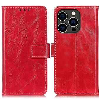 Til iPhone 15 Pro Retro Læder Wallet Stand Case Crazy Horse Tekstur Smartphone Cover