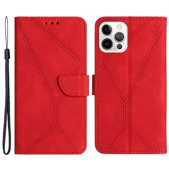 HT05 Læder Cover til iPhone 15 Pro Skin-touch Flip Stand Wallet Imprinteret Linje Anti-drop Telefon Taske