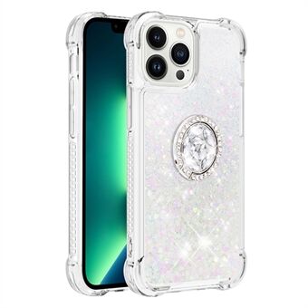 YB Quicksand Series-7 til iPhone 15 Pro Ring Kickstand Liquid Case TPU Flydende Glitter Beskyttende Cover