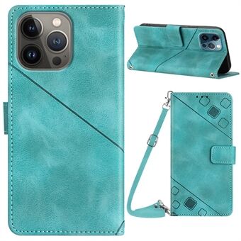 PT005 YB Imprinting Serie-7 til iPhone 15 Pro Wallet Skin-touch Feeling Lædercover Mobiltelefonstående-etui