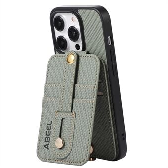 ABEEL Style 02 PU læder+TPU telefon-etui til iPhone 15 Pro, RFID-blokerende kortholder med kulstoffiber tekstur og støtteben.
