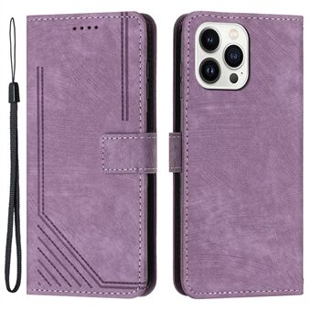 Til iPhone 15 Pro Mobiltelefon Stand Wallet Case Skin-touch Indgraverede Linjer PU Læder Telefoncover