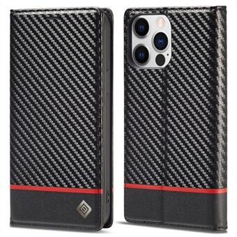 LC.IMEEKE Til iPhone 15 Pro Carbon Fiber Texture Stand Cover Wallet Phone Leather Case