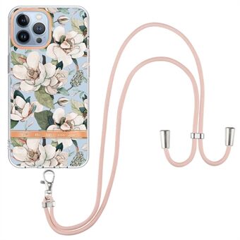 YB IMD-11-serien til iPhone 15 Pro Elektroplateret TPU-etui Anti-drop IMD IML Blomstermønster Telefoncover med snor