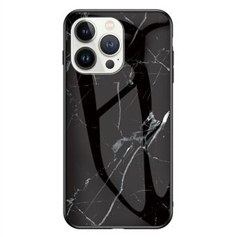 Bagcover til iPhone 15 Pro, marmor mønster hærdet glas + PC + TPU anti-ridse telefon etui